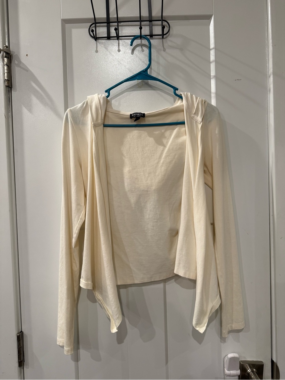 Express Cream Hooded Open-Front Draped Cardigan